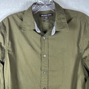 Michael L Kors Mens Shirt Size Small SLIM Fit Olive Green Long Sleeve Cotton